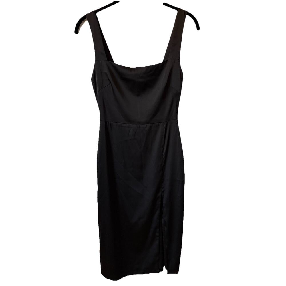 Aritzia Babaton Womens 00 90s Slit Dress Midi Black Square Neck Bodycon Satin